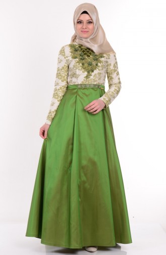 Green Hijab Evening Dress 9455-04