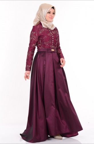 Claret Red Hijab Evening Dress 9468-01