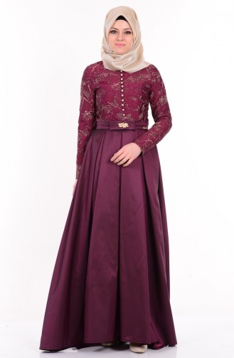 Claret Red Hijab Evening Dress 9468-01