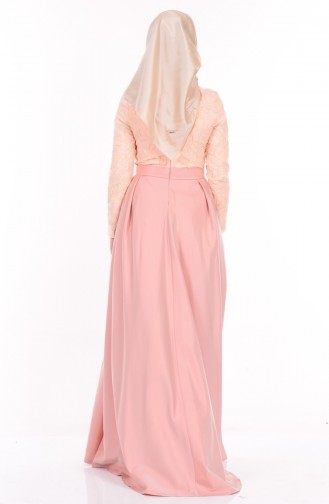 Powder Hijab Evening Dress 9468-02
