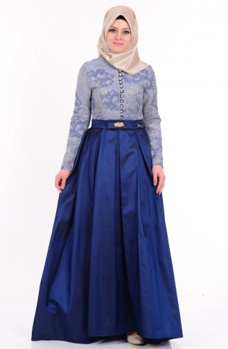 Navy Blue Hijab Evening Dress 9468-03