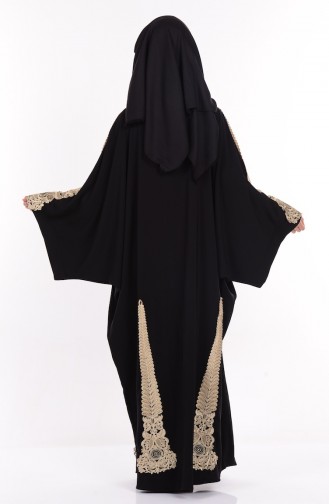 Krep Güpürlü Elbise 0714-01 Siyah