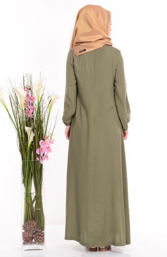 Bağcık Detaylı Viskon Elbise 1134-17 Açık Haki Yeşil