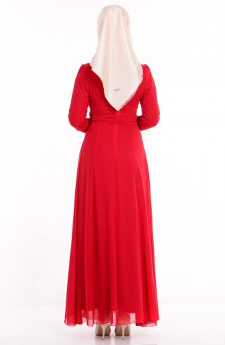 Claret Red Hijab Evening Dress 4107-04