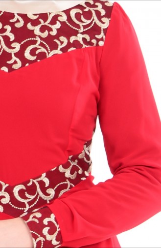 Claret Red Hijab Evening Dress 4107-04