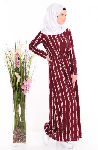 Puantiyeli Viskon Elbise 1173-05 Bordo