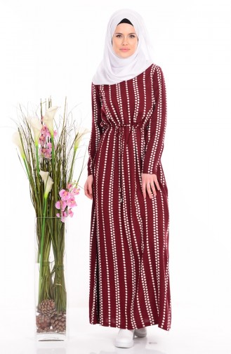 Puantiyeli Viskon Elbise 1173-05 Bordo