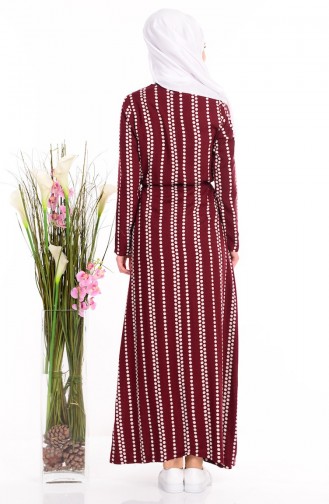 Puantiyeli Viskon Elbise 1173-05 Bordo