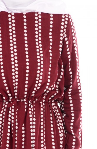 Puantiyeli Viskon Elbise 1173-05 Bordo