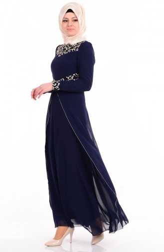Dunkelblau Hijab-Abendkleider 4107-02