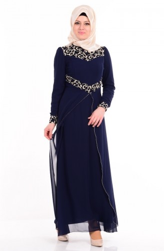 Dunkelblau Hijab-Abendkleider 4107-02