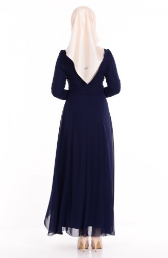 Navy Blue Hijab Evening Dress 4107-02