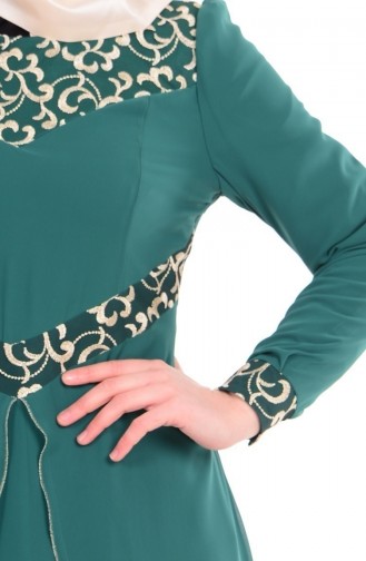 Emerald Green Hijab Evening Dress 4107-05