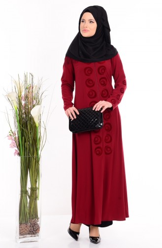 ABaya İmprimée Col Officier 1502-01 Bordeaux 1502-01