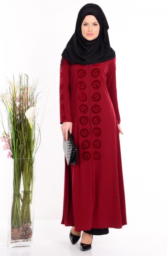 Bedrucktes Abaya 1502-01 Weinrot 1502-01