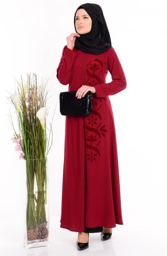 Bedrucktes Abaya 1503-02 Weinrot 1503-02