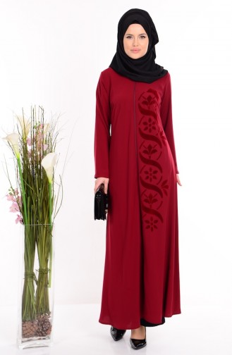 Bedrucktes Abaya 1503-02 Weinrot 1503-02