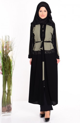 Abaya mit Spitzen 7711-03 Schwarz Khaki Grün 7711-03