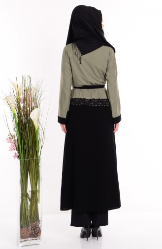 Abaya mit Spitzen 7711-03 Schwarz Khaki Grün 7711-03