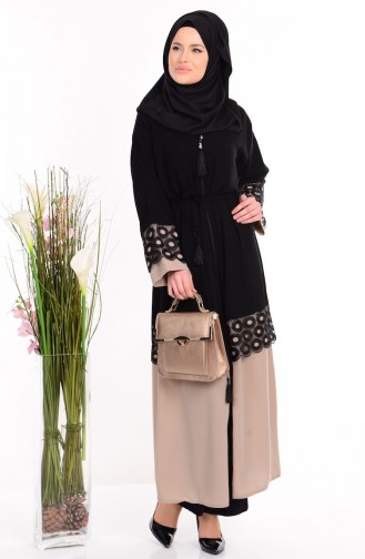 Abaya mit Reißverschluss 7712-02 Sichwarz Nerz 7712-02