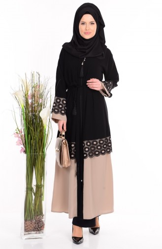 Abaya mit Reißverschluss 7712-02 Sichwarz Nerz 7712-02