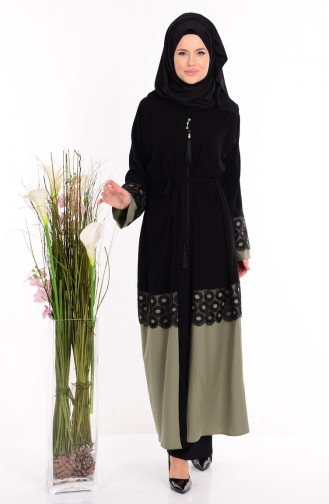 Abaya mit Reißverschluss 7712-04 Schwarz Khaki Grün 7712-04