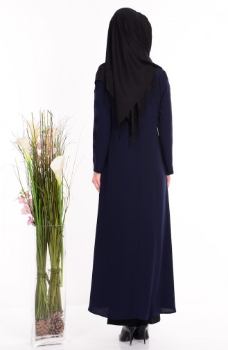 ABaya İmprimée Col Officier 1502-04 Bleu Marine 1502-04