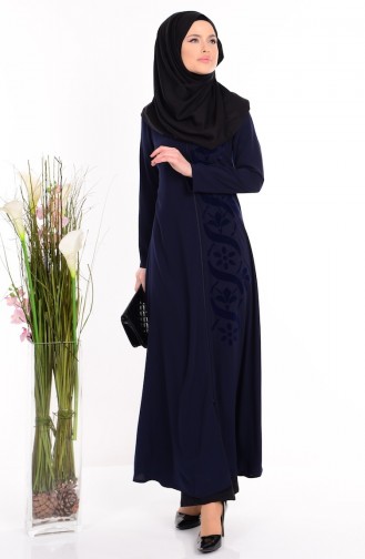 عباءة مطبعة لون كحلي  1503-01
