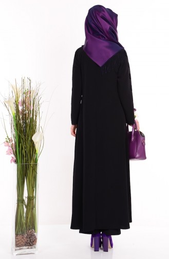 ABaya İmprimée Col Officier 1502-02 Noir 1502-02