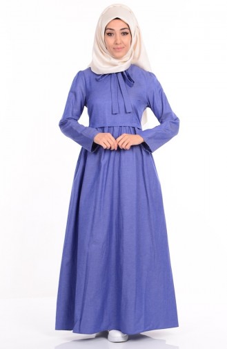 Büzgülü Elbise 1053-01 Mavi