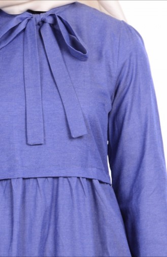 Büzgülü Elbise 1053-01 Mavi