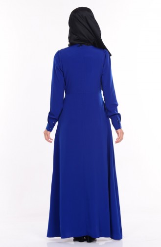 Robe avec Poches Taille Plissée 1625-05 Bleu Roi 1625-05