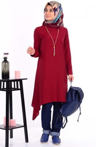 Kolyeli Asimetrik Tunik 1063-07 Bordo