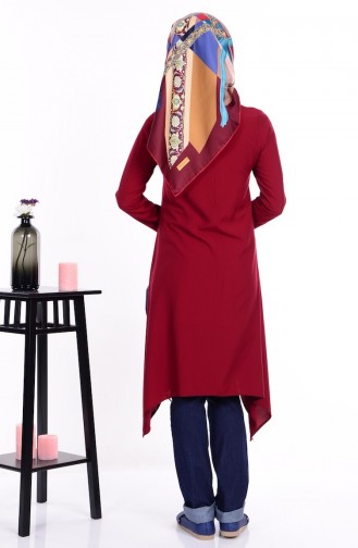 Kolyeli Asimetrik Tunik 1063-07 Bordo