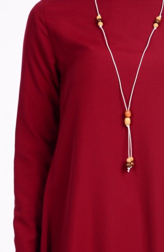 Kolyeli Asimetrik Tunik 1063-07 Bordo