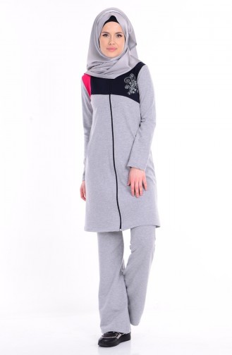 Stone Printed Tracksuit Suit 0353-04 Gray 0353-04
