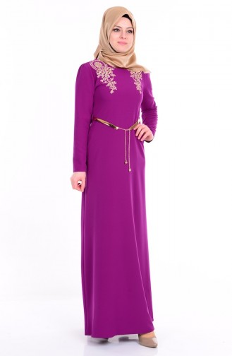 Plum Hijab Evening Dress 5011-02