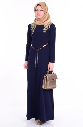 Navy Blue Hijab Evening Dress 5011-03