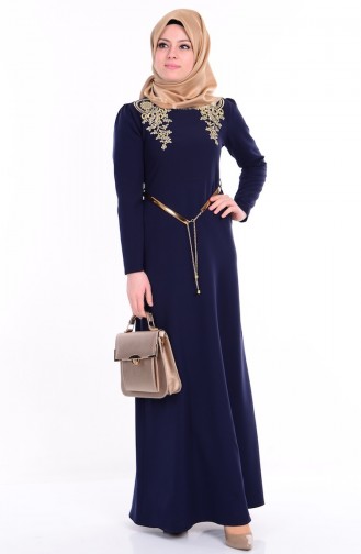 Navy Blue Hijab Evening Dress 5011-03
