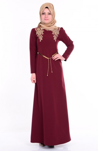 Claret Red Hijab Evening Dress 5011-07