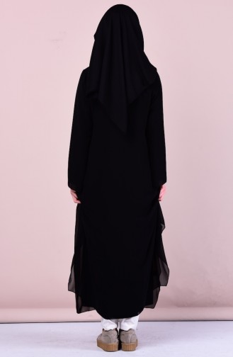 Abaya Bordée de Paillette 4101-01 Noir 4101-01