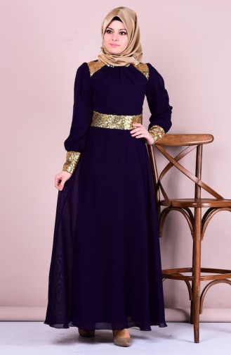 Purple Hijab Evening Dress 2428-15