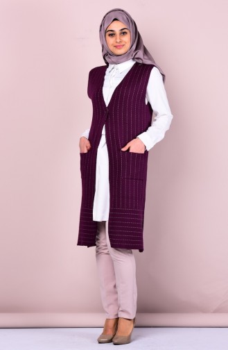 Pocket Knitwear Vest   3912-05 Mürdüm 3912-05