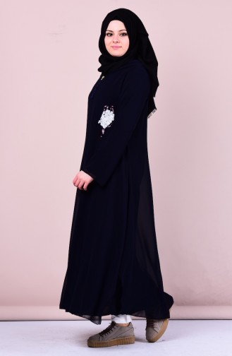 Abaya Bordée de Paillette 4101-02 Bleu Marine 4101-02