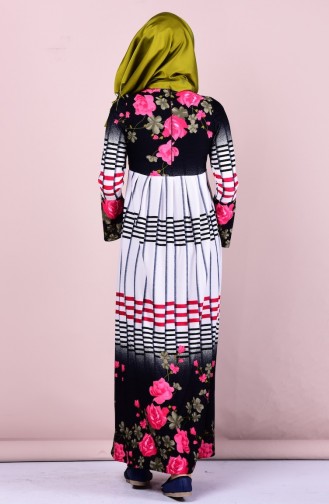 Authentic Patterned Dress  2066-01 Black Fuschia  2066-01