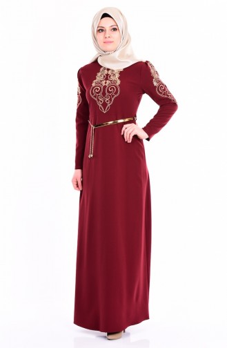 Weinrot Hijab-Abendkleider 5014-06