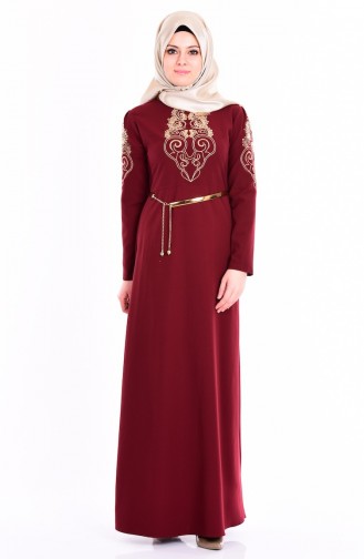 Claret Red Hijab Evening Dress 5014-06