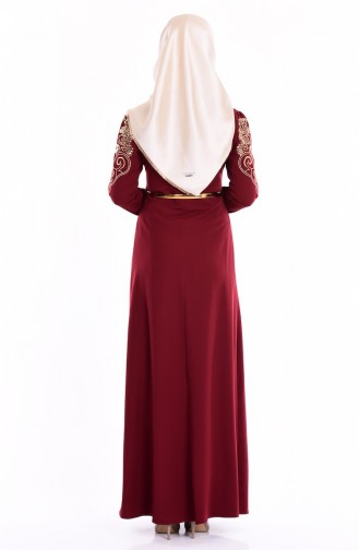 Claret Red Hijab Evening Dress 5014-06