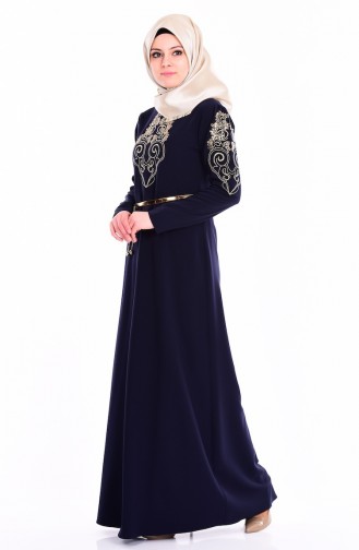 Dunkelblau Hijab-Abendkleider 5014-02