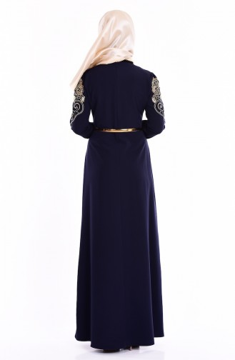 Navy Blue Hijab Evening Dress 5014-02